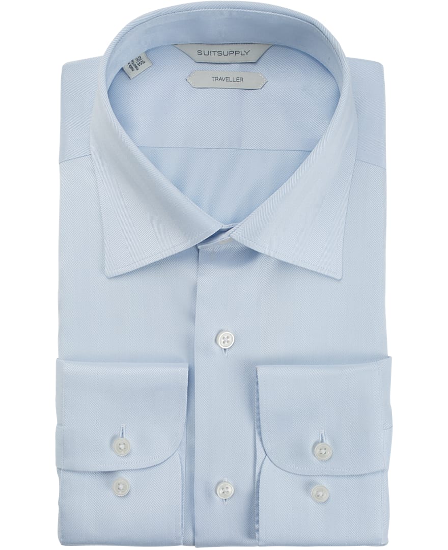 Blue Herringbone Traveller Shirt
