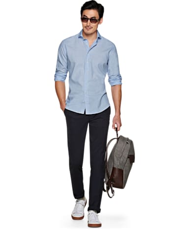 Light Blue Pied de Poule Shirt